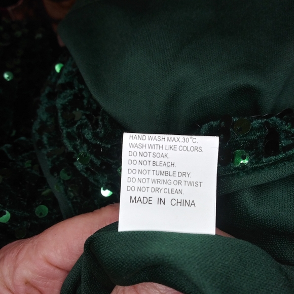 Dark Green Sparkly Sequinned Velour One Shoulder, Sexy Split Side Cocktail Dress - Picture 8 of 9